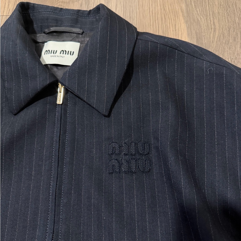 Miu Miu Dark Pinstripe Men's Jacket - Picture 2 of 7